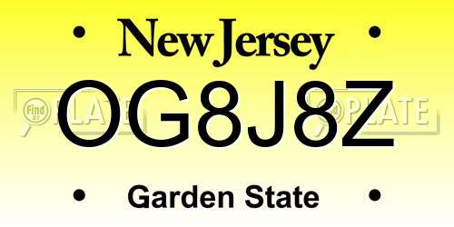 OG8J8Z New Jersey License Plate