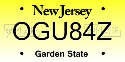 OGU84Z New Jersey License Plate