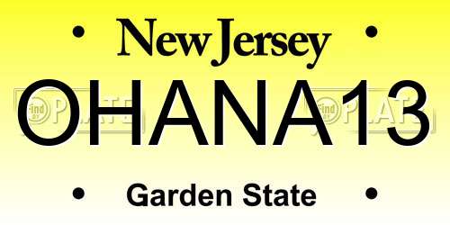 OHANA13 New Jersey License Plate