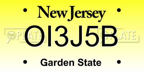 OI3J5B New Jersey License Plate