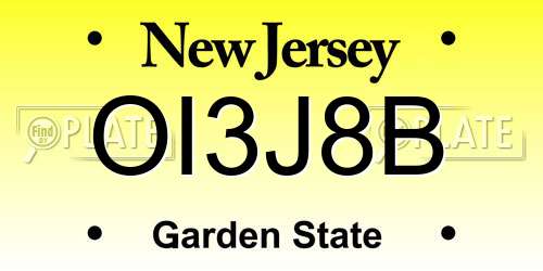 OI3J8B New Jersey License Plate