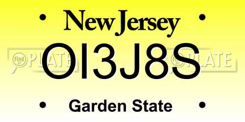 OI3J8S New Jersey License Plate