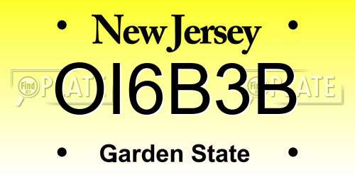 OI6B3B New Jersey License Plate