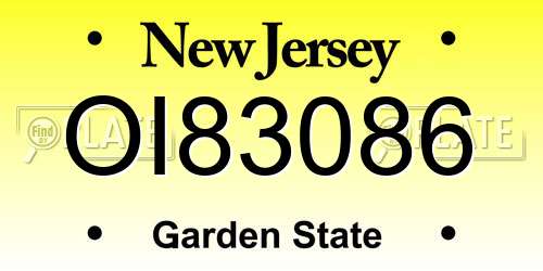 OI83086 New Jersey License Plate