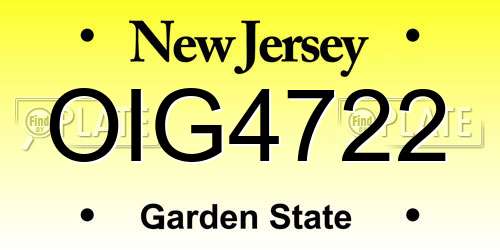 OIG4722 New Jersey License Plate