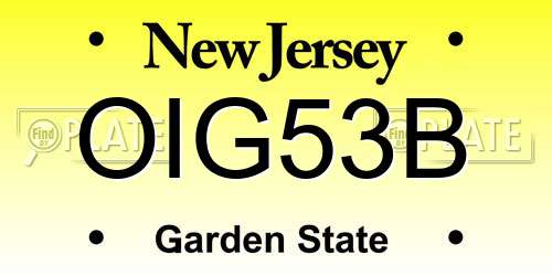 OIG53B New Jersey License Plate