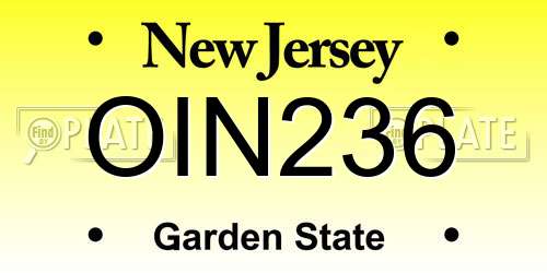 OIN236 New Jersey License Plate
