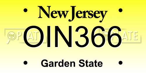 OIN366 New Jersey License Plate
