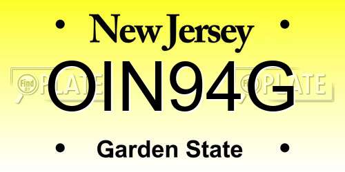 OIN94G New Jersey License Plate