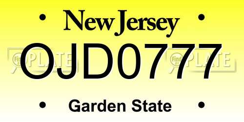 OJD0777 New Jersey License Plate