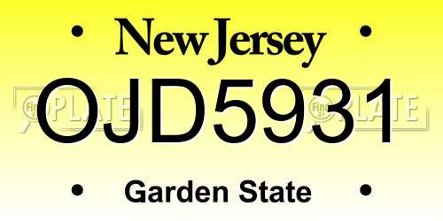 OJD5931 New Jersey License Plate
