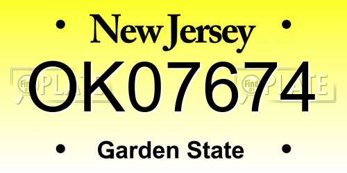 OK07674 New Jersey License Plate