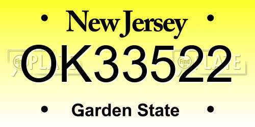 OK33522 New Jersey License Plate
