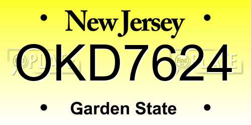 OKD7624 New Jersey License Plate