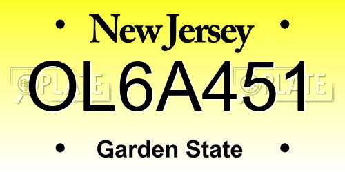 OL6A451 New Jersey License Plate