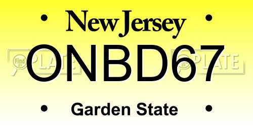 ONBD67 New Jersey License Plate