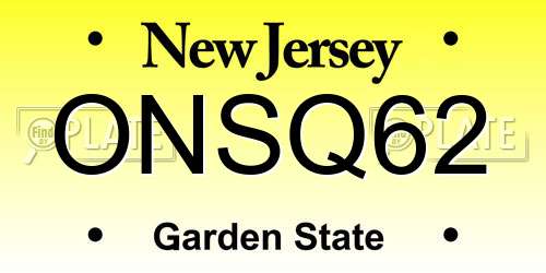 ONSQ62 New Jersey License Plate