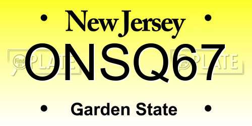 ONSQ67 New Jersey License Plate