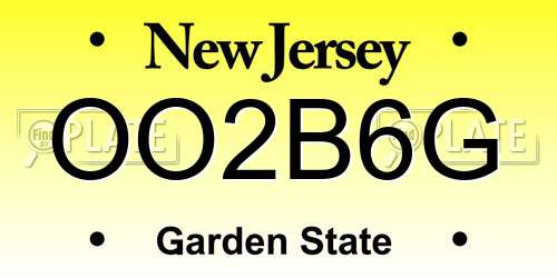 OO2B6G New Jersey License Plate