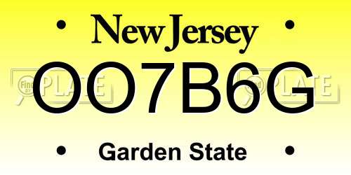 OO7B6G New Jersey License Plate