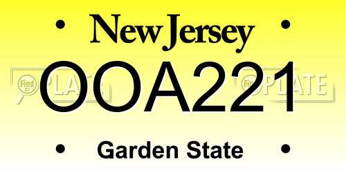 OOA221 New Jersey License Plate