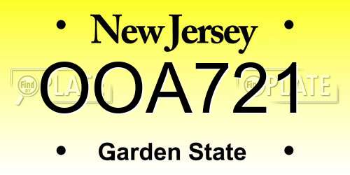 OOA721 New Jersey License Plate
