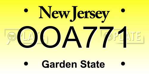 OOA771 New Jersey License Plate