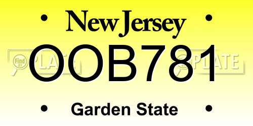 OOB781 New Jersey License Plate
