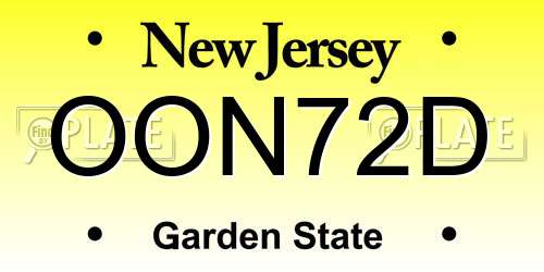 OON72D New Jersey License Plate