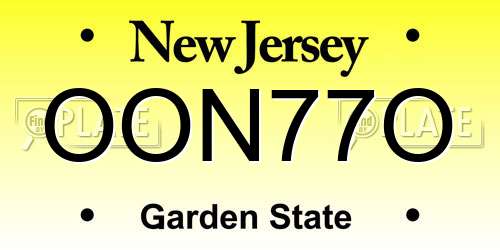 OON77O New Jersey License Plate