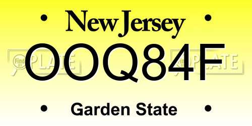 OOQ84F New Jersey License Plate