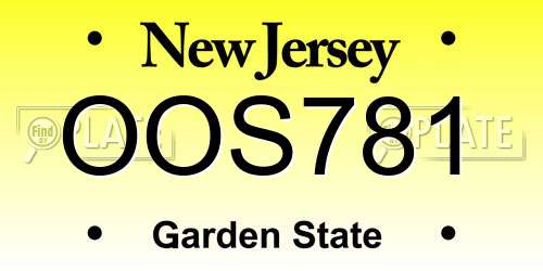 OOS781 New Jersey License Plate
