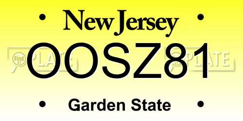 OOSZ81 New Jersey License Plate