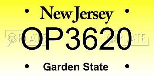 OP3620 New Jersey License Plate