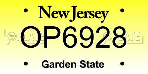 OP6928 New Jersey License Plate