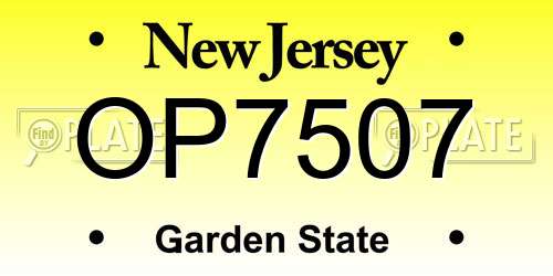 OP7507 New Jersey License Plate