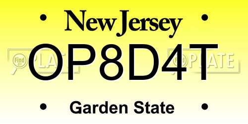 OP8D4T New Jersey License Plate