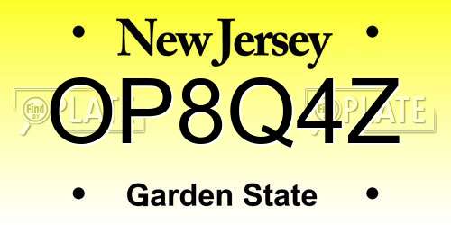 OP8Q4Z New Jersey License Plate