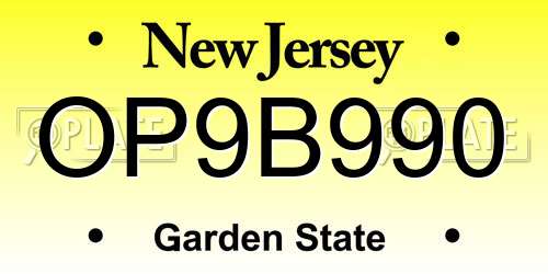 OP9B990 New Jersey License Plate