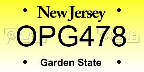 OPG478 New Jersey License Plate