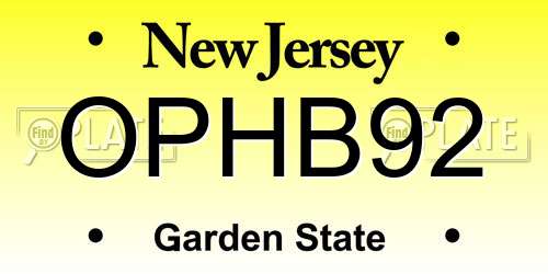 OPHB92 New Jersey License Plate