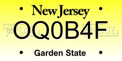 OQ0B4F New Jersey License Plate