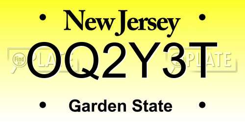 OQ2Y3T New Jersey License Plate