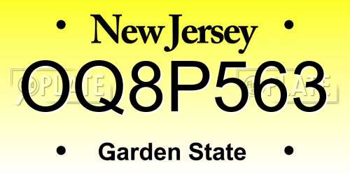 OQ8P563 New Jersey License Plate