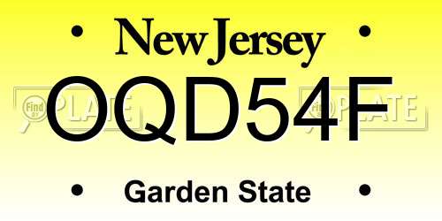 OQD54F New Jersey License Plate
