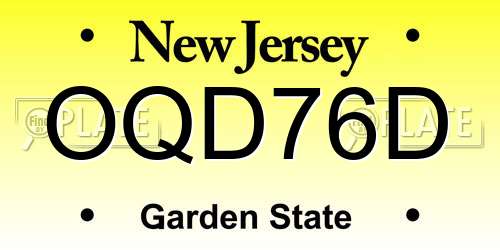 OQD76D New Jersey License Plate
