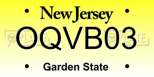 OQVB03 New Jersey License Plate