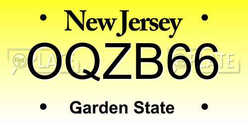 OQZB66 New Jersey License Plate