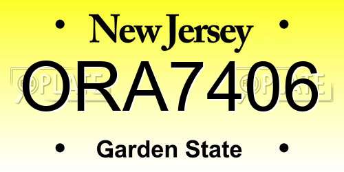 ORA7406 New Jersey License Plate
