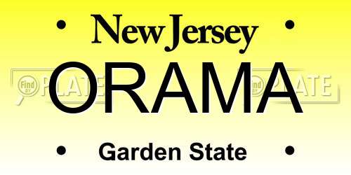 ORAMA New Jersey License Plate